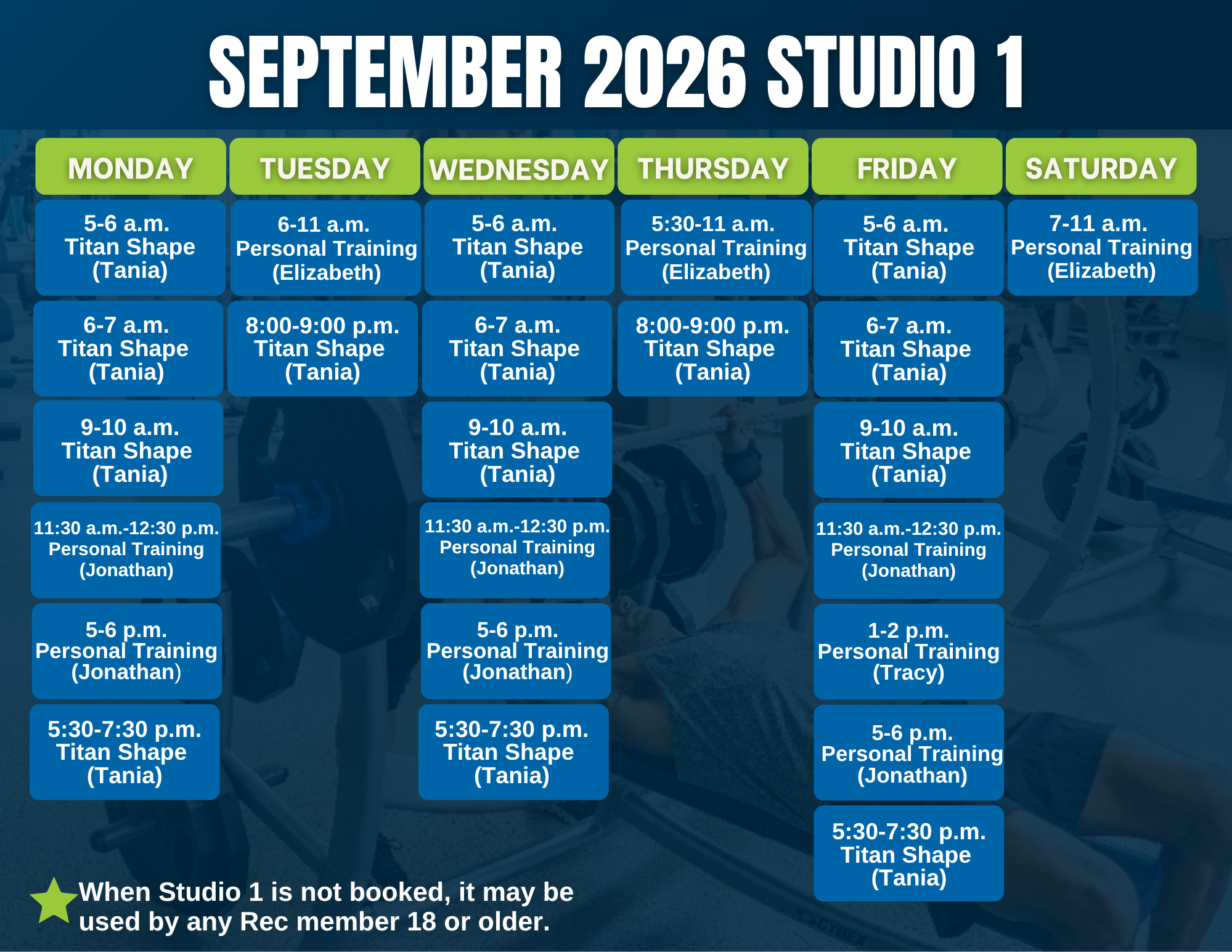 Sept 26 Studio1 Studio 1 Schedule